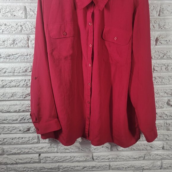 Kim Rogers Women Top 3X Plus Roll Tab Sleeve Red Pockets Lightweight RED16E - Picture 4 of 9